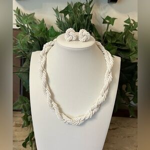 Vintage Glass Seed Bead Necklace and Screw Back Earrings